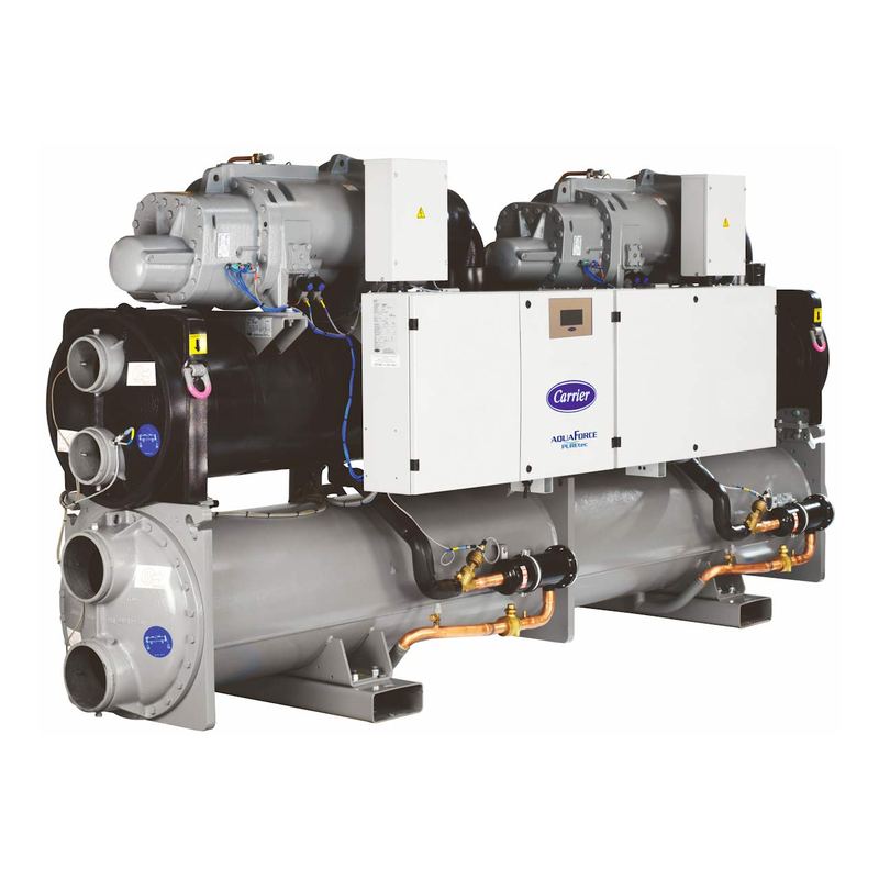 Groupe de production d’eau glacée Carrier AquaForce, sur fond blanc