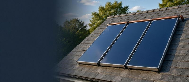 Capteurs solaires thermiques posés sur un toit en ardoise